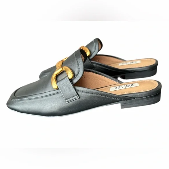 Bibi Lou Black Mule Loafers Gold Bit Detail Size 37 New - Picture 4 of 10